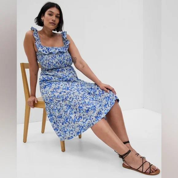 GAP Floral Ruffle Sleeve Midi Dress Medium NWOT - Picture 3 of 9